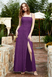 Spaghetti Straps Lace Formal Evening Dresses Square Party Bridesmaid Dress with Slit