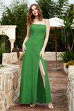 Spaghetti Straps Lace Formal Evening Dresses Square Party Bridesmaid Dress with Slit
