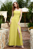 Spaghetti Straps Lace Formal Evening Dresses Square Party Bridesmaid Dress with Slit