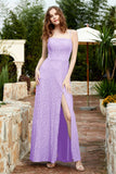Spaghetti Straps Lace Formal Evening Dresses Square Party Bridesmaid Dress with Slit