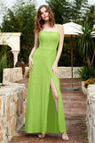 Spaghetti Straps Lace Formal Evening Dresses Square Party Bridesmaid Dress with Slit