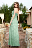 Spaghetti Straps Lace Formal Evening Dresses Square Party Bridesmaid Dress with Slit