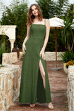 Spaghetti Straps Lace Formal Evening Dresses Square Party Bridesmaid Dress with Slit