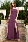 Spaghetti Straps Lace Formal Evening Dresses Square Party Bridesmaid Dress with Slit