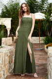 Spaghetti Straps Lace Formal Evening Dresses Square Party Bridesmaid Dress with Slit