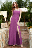 Spaghetti Straps Lace Formal Evening Dresses Square Party Bridesmaid Dress with Slit