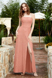 Spaghetti Straps Lace Formal Evening Dresses Square Party Bridesmaid Dress with Slit