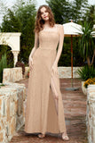 Spaghetti Straps Lace Formal Evening Dresses Square Party Bridesmaid Dress with Slit