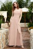 Spaghetti Straps Lace Formal Evening Dresses Square Party Bridesmaid Dress with Slit