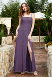 Spaghetti Straps Lace Formal Evening Dresses Square Party Bridesmaid Dress with Slit