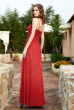 Spaghetti Straps Lace Formal Evening Dresses Square Party Bridesmaid Dress with Slit