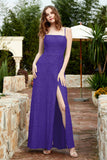 Spaghetti Straps Lace Formal Evening Dresses Square Party Bridesmaid Dress with Slit