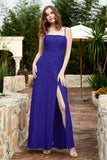 Spaghetti Straps Lace Formal Evening Dresses Square Party Bridesmaid Dress with Slit