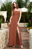 Spaghetti Straps Lace Formal Evening Dresses Square Party Bridesmaid Dress with Slit
