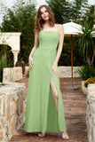 Spaghetti Straps Lace Formal Evening Dresses Square Party Bridesmaid Dress with Slit