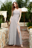 Spaghetti Straps Lace Formal Evening Dresses Square Party Bridesmaid Dress with Slit