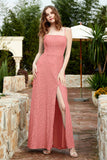 Spaghetti Straps Lace Formal Evening Dresses Square Party Bridesmaid Dress with Slit