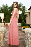 Spaghetti Straps Lace Formal Evening Dresses Square Party Bridesmaid Dress with Slit