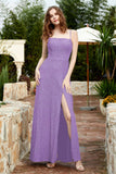 Spaghetti Straps Lace Formal Evening Dresses Square Party Bridesmaid Dress with Slit