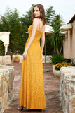Spaghetti Straps Lace Formal Evening Dresses Square Party Bridesmaid Dress with Slit
