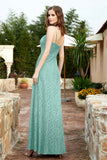 Spaghetti Straps Lace Formal Evening Dresses Square Party Bridesmaid Dress with Slit