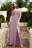 Spaghetti Straps Lace Formal Evening Dresses Square Party Bridesmaid Dress with Slit