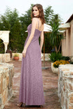 Spaghetti Straps Lace Formal Evening Dresses Square Party Bridesmaid Dress with Slit