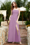 Spaghetti Straps Lace Formal Evening Dresses Square Party Bridesmaid Dress with Slit