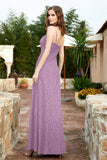 Spaghetti Straps Lace Formal Evening Dresses Square Party Bridesmaid Dress with Slit