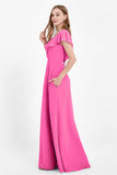 Deep V Neck Chiffon Bridesmaid Dress Flutter Sleeves Formal Evening Dresses Gowns with Slit