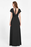 Deep V Neck Chiffon Bridesmaid Dress Flutter Sleeves Formal Evening Dresses Gowns with Slit