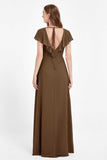 Deep V Neck Chiffon Bridesmaid Dress Flutter Sleeves Formal Evening Dresses Gowns with Slit