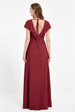 Deep V Neck Chiffon Bridesmaid Dress Flutter Sleeves Formal Evening Dresses Gowns with Slit