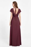 Deep V Neck Chiffon Bridesmaid Dress Flutter Sleeves Formal Evening Dresses Gowns with Slit