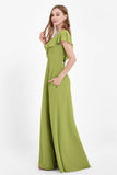 Deep V Neck Chiffon Bridesmaid Dress Flutter Sleeves Formal Evening Dresses Gowns with Slit