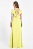Deep V Neck Chiffon Bridesmaid Dress Flutter Sleeves Formal Evening Dresses Gowns with Slit