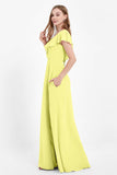 Deep V Neck Chiffon Bridesmaid Dress Flutter Sleeves Formal Evening Dresses Gowns with Slit