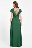 Deep V Neck Chiffon Bridesmaid Dress Flutter Sleeves Formal Evening Dresses Gowns with Slit
