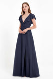Deep V Neck Chiffon Bridesmaid Dress Flutter Sleeves Formal Evening Dresses Gowns with Slit