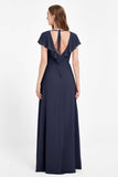 Deep V Neck Chiffon Bridesmaid Dress Flutter Sleeves Formal Evening Dresses Gowns with Slit