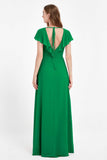 Deep V Neck Chiffon Bridesmaid Dress Flutter Sleeves Formal Evening Dresses Gowns with Slit