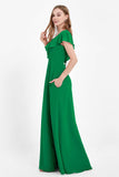 Deep V Neck Chiffon Bridesmaid Dress Flutter Sleeves Formal Evening Dresses Gowns with Slit
