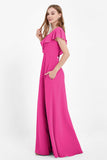 Deep V Neck Chiffon Bridesmaid Dress Flutter Sleeves Formal Evening Dresses Gowns with Slit
