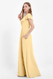 Deep V Neck Chiffon Bridesmaid Dress Flutter Sleeves Formal Evening Dresses Gowns with Slit