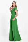 Deep V Neck Chiffon Bridesmaid Dress Flutter Sleeves Formal Evening Dresses Gowns with Slit