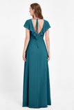 Deep V Neck Chiffon Bridesmaid Dress Flutter Sleeves Formal Evening Dresses Gowns with Slit