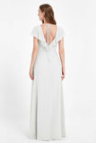 Deep V Neck Chiffon Bridesmaid Dress Flutter Sleeves Formal Evening Dresses Gowns with Slit