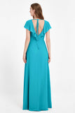 Deep V Neck Chiffon Bridesmaid Dress Flutter Sleeves Formal Evening Dresses Gowns with Slit