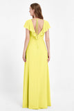 Deep V Neck Chiffon Bridesmaid Dress Flutter Sleeves Formal Evening Dresses Gowns with Slit
