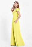 Deep V Neck Chiffon Bridesmaid Dress Flutter Sleeves Formal Evening Dresses Gowns with Slit